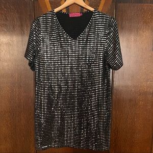 BooHoo Sequined Dress in silver/black, size 16